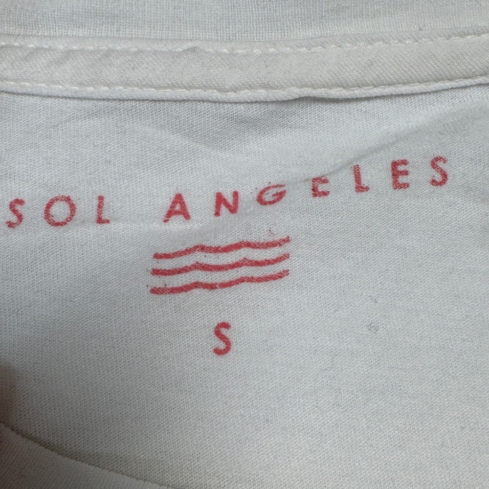 Sol Angeles Pocket Tee White Sunset Surf Palm Tree Graphic Womens T Shirt Small - Picture 4 of 8